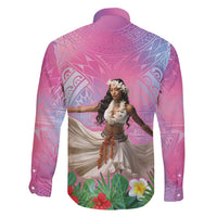 Woman Polynesian Tattoos Family Matching Off Shoulder Short Dress and Hawaiian Shirt Tropical Flower - Sweets Vibrant Color
