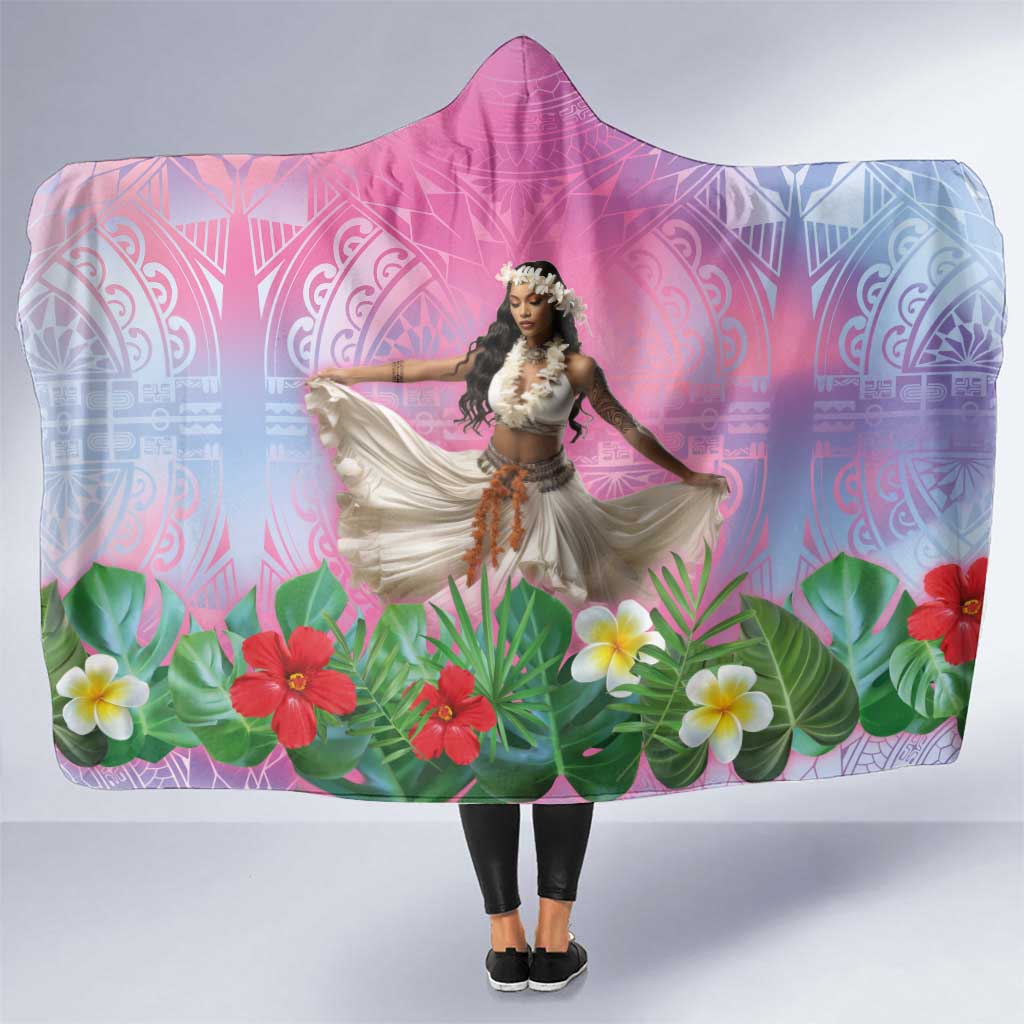 Woman Polynesian Tattoos Hooded Blanket Tropical Flower - Sweets Vibrant Color LT03 One Size Vibrant Gradient - Polynesian Pride