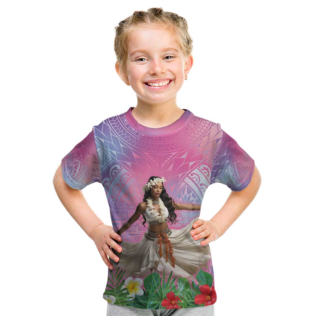 Woman Polynesian Tattoos Kid T Shirt Tropical Flower - Sweets Vibrant Color LT03 Vibrant Gradient - Polynesian Pride