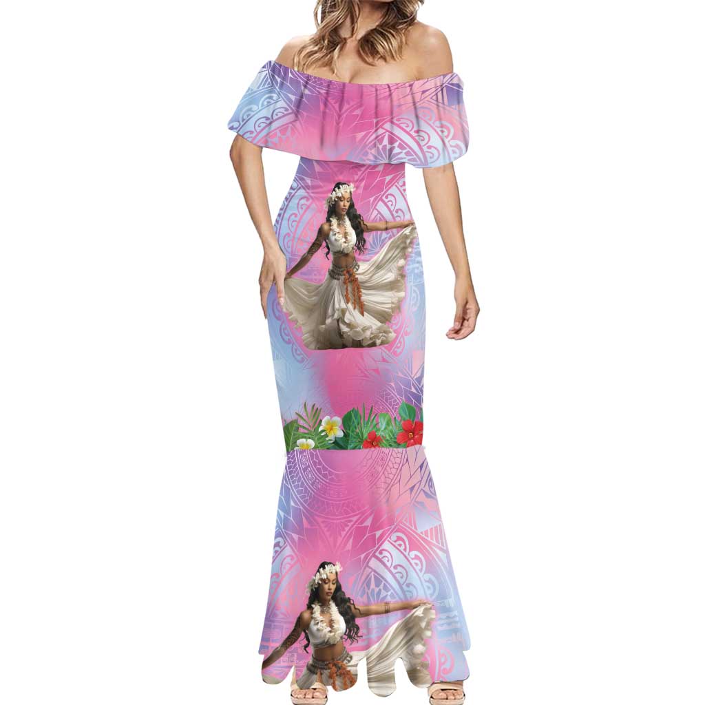 Woman Polynesian Tattoos Mermaid Dress Tropical Flower - Sweets Vibrant Color