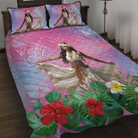Woman Polynesian Tattoos Quilt Bed Set Tropical Flower - Sweets Vibrant Color