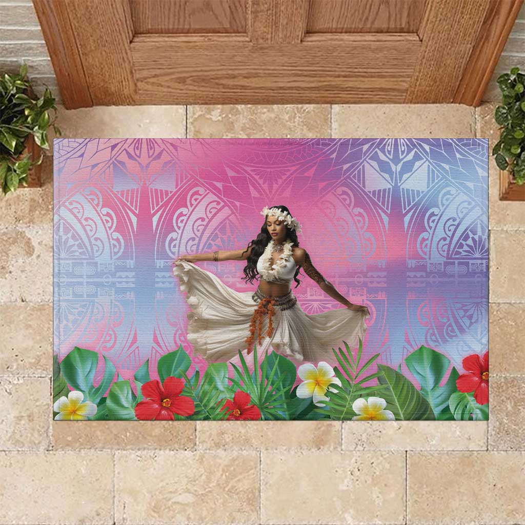 Woman Polynesian Tattoos Rubber Doormat Tropical Flower - Sweets Vibrant Color LT03 Vibrant Gradient - Polynesian Pride