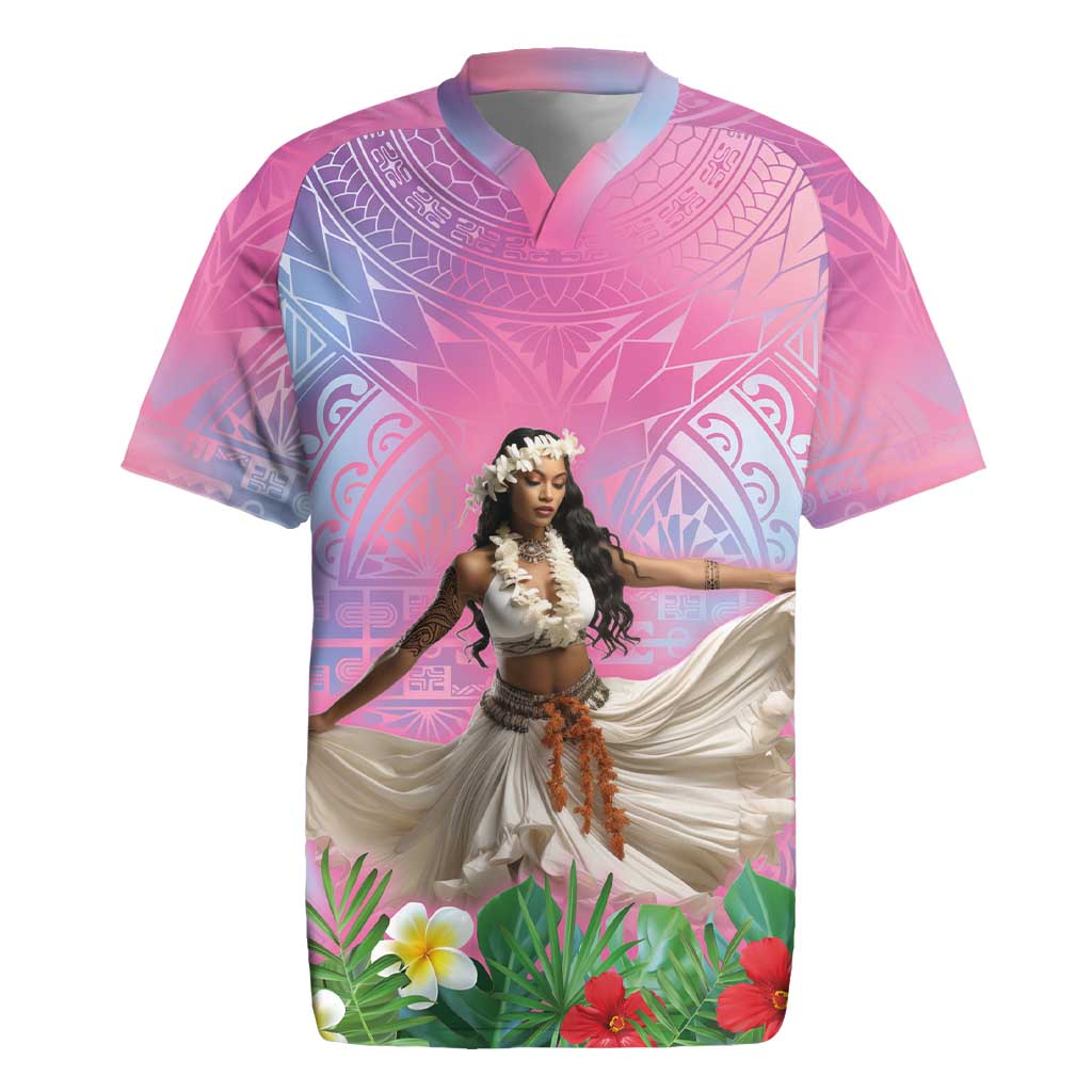 Woman Polynesian Tattoos Rugby Jersey Tropical Flower - Sweets Vibrant Color