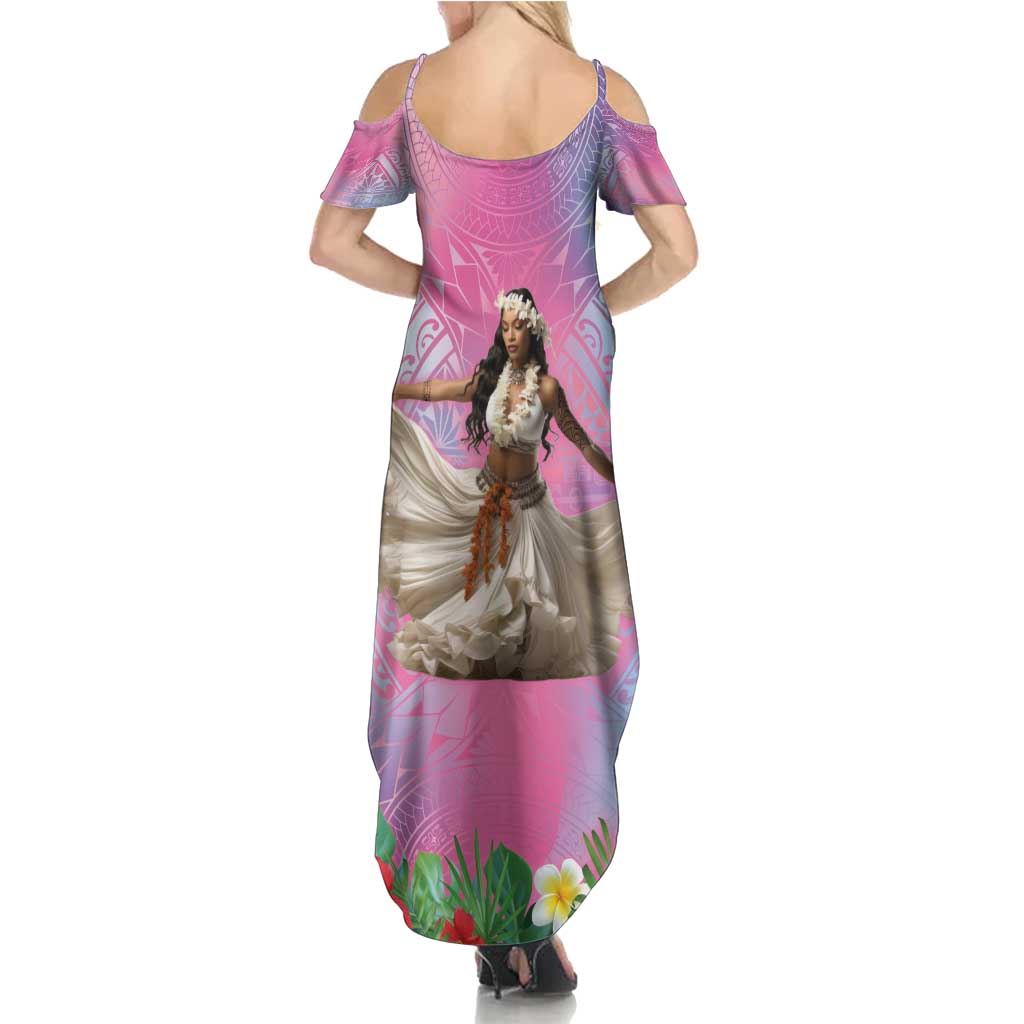 Woman Polynesian Tattoos Summer Maxi Dress Tropical Flower - Sweets Vibrant Color