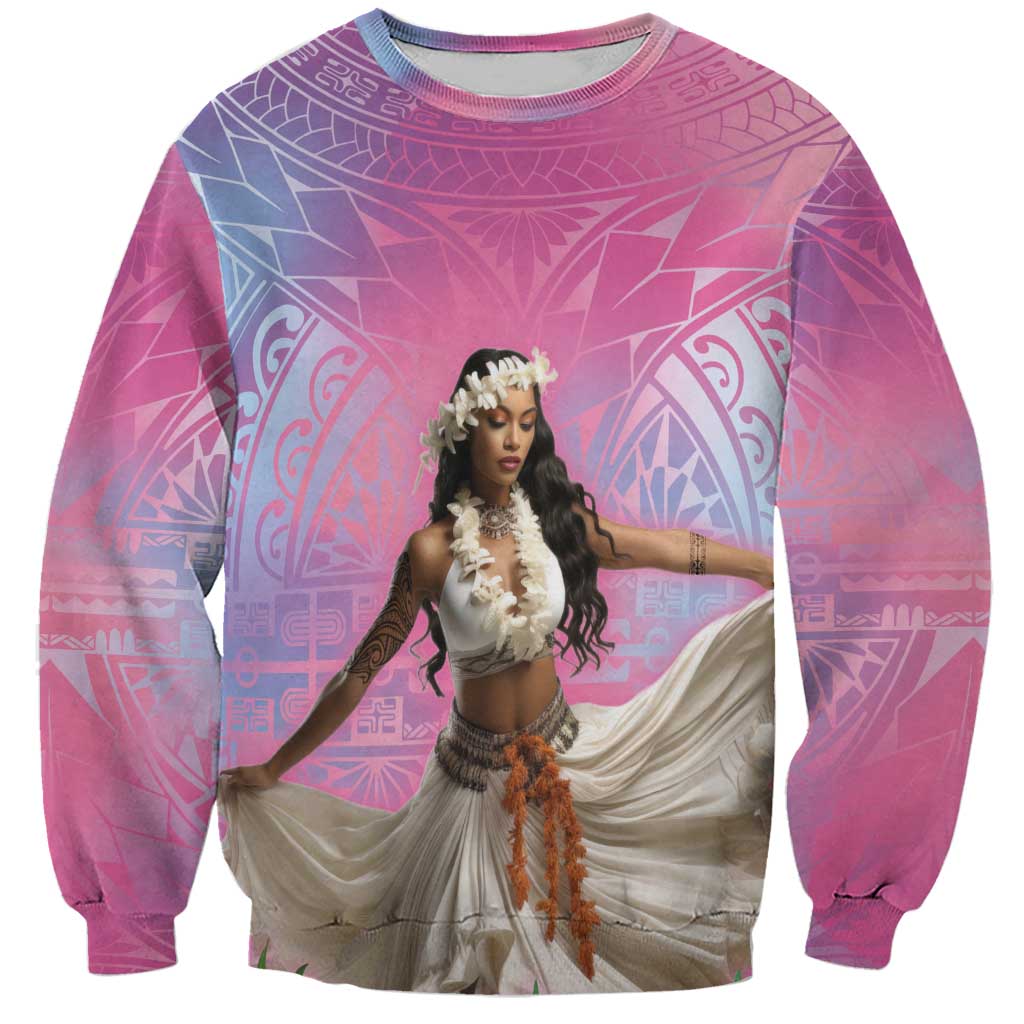 Woman Polynesian Tattoos Sweatshirt Tropical Flower - Sweets Vibrant Color LT03 Unisex Vibrant Gradient - Polynesian Pride