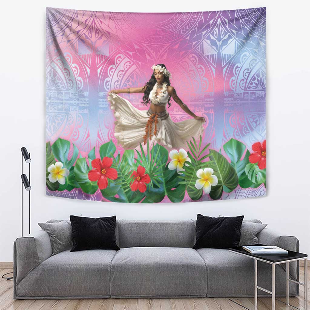 Woman Polynesian Tattoos Tapestry Tropical Flower - Sweets Vibrant Color LT03 Vibrant Gradient - Polynesian Pride