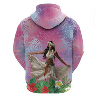 Woman Polynesian Tattoos Zip Hoodie Tropical Flower - Sweets Vibrant Color