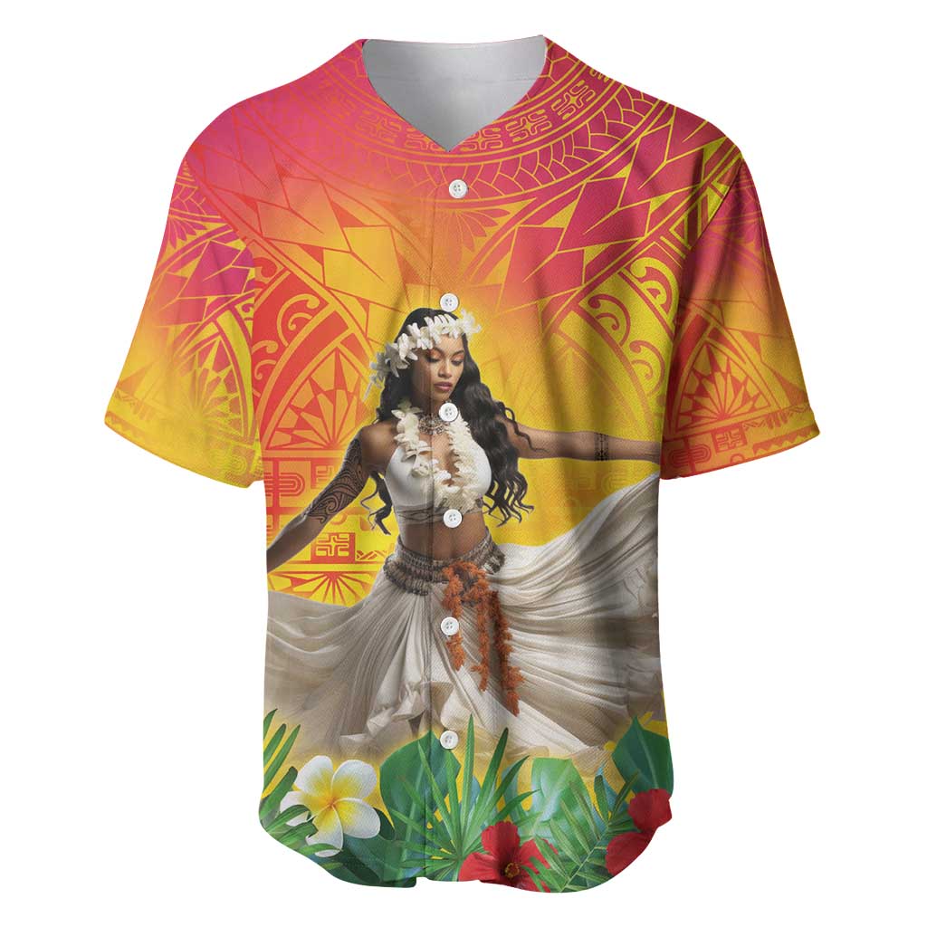Woman Polynesian Tattoos Baseball Jersey Tropical Flower - Vibrant Hot Color LT03 Vibrant Gradient - Polynesian Pride