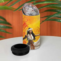 Woman Polynesian Tattoos 4 in 1 Can Cooler Tumbler Tropical Flower - Vibrant Hot Color