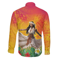 Woman Polynesian Tattoos Family Matching Off Shoulder Short Dress and Hawaiian Shirt Tropical Flower - Vibrant Hot Color