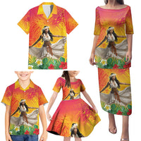 Woman Polynesian Tattoos Family Matching Puletasi and Hawaiian Shirt Tropical Flower - Vibrant Hot Color