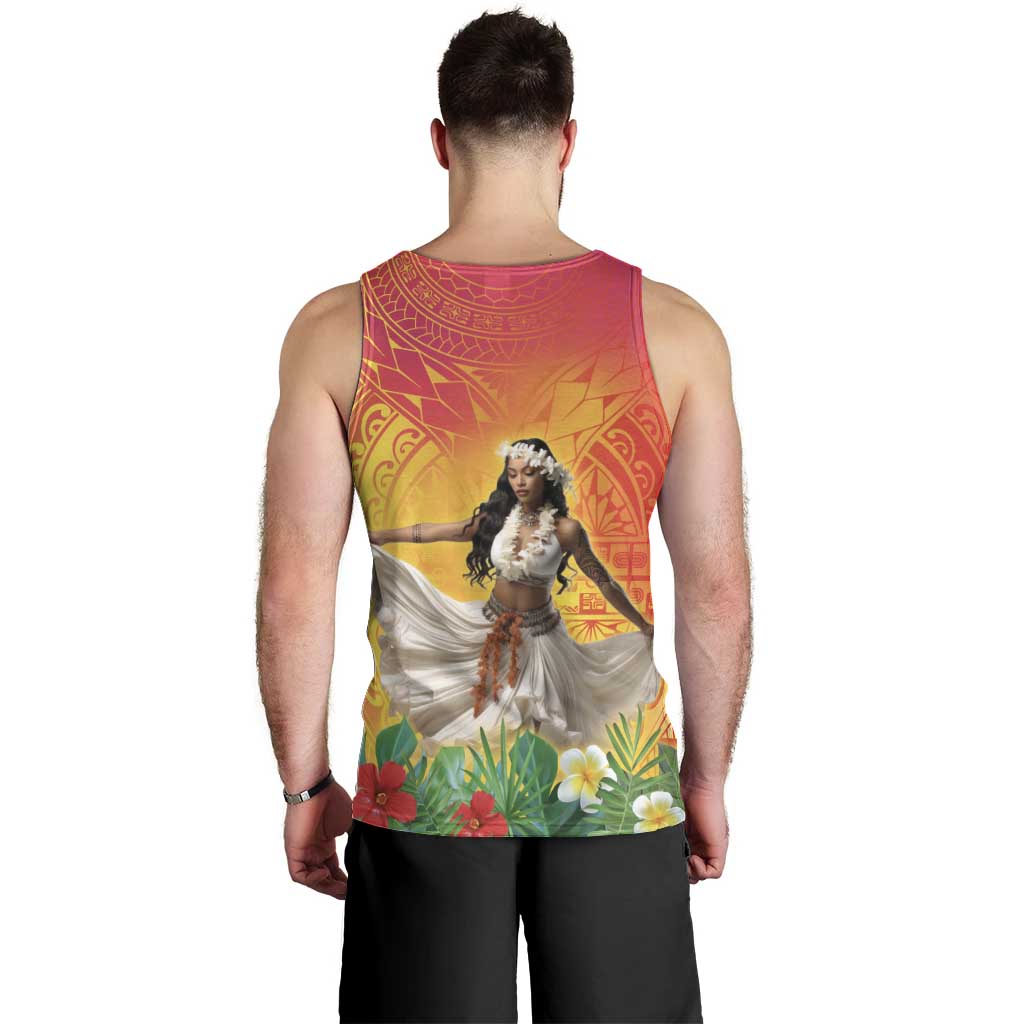 Woman Polynesian Tattoos Men Tank Top Tropical Flower - Vibrant Hot Color