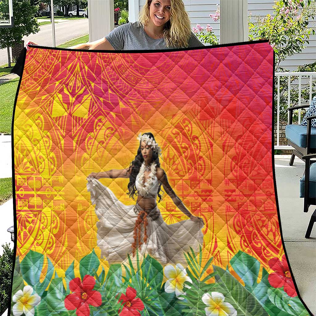 Woman Polynesian Tattoos Quilt Tropical Flower - Vibrant Hot Color LT03 Vibrant Gradient - Polynesian Pride