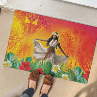 Woman Polynesian Tattoos Rubber Doormat Tropical Flower - Vibrant Hot Color