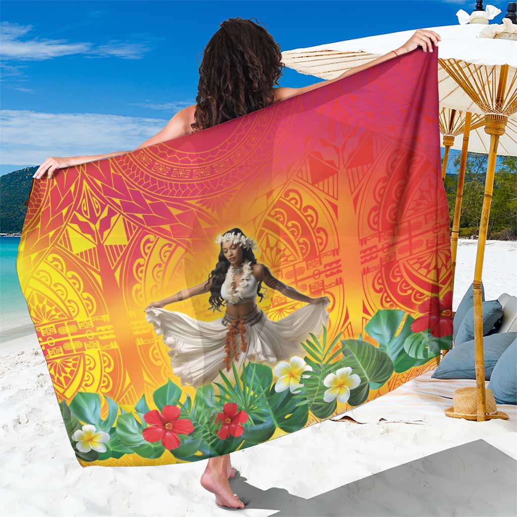 Woman Polynesian Tattoos Sarong Tropical Flower - Vibrant Hot Color