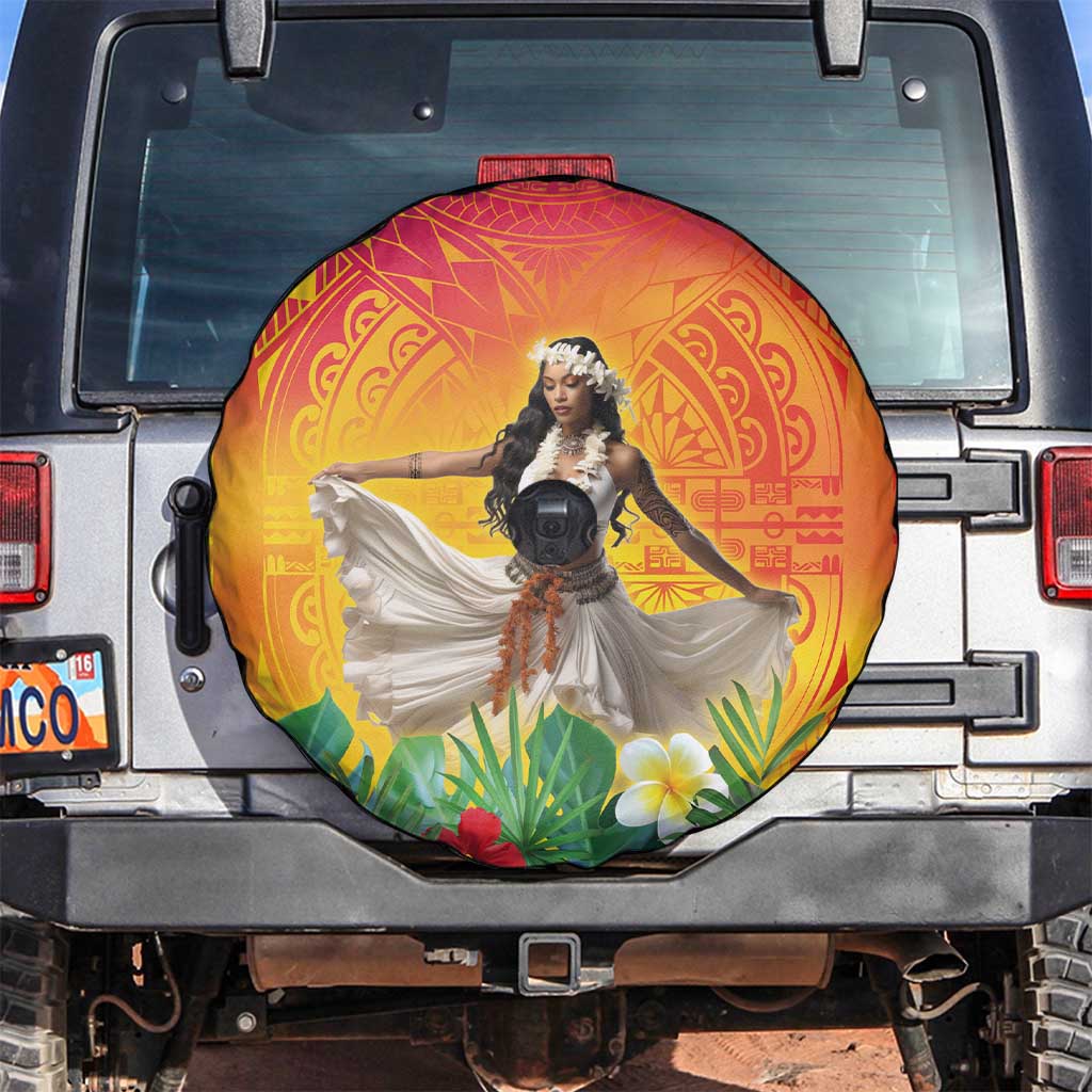 Woman Polynesian Tattoos Spare Tire Cover Tropical Flower - Vibrant Hot Color LT03 Vibrant Gradient - Polynesian Pride