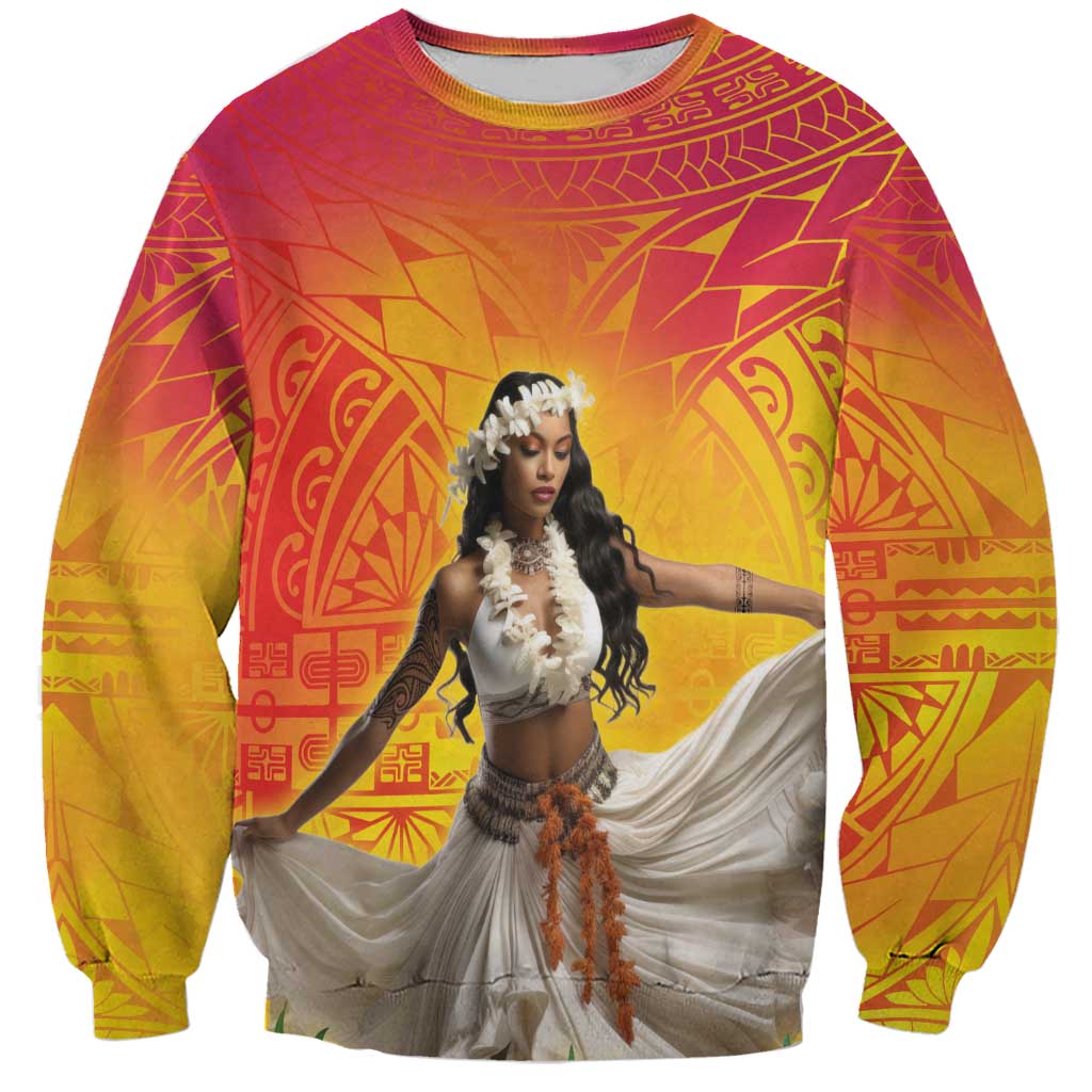 Woman Polynesian Tattoos Sweatshirt Tropical Flower - Vibrant Hot Color LT03 Unisex Vibrant Gradient - Polynesian Pride