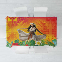 Woman Polynesian Tattoos Tablecloth Tropical Flower - Vibrant Hot Color