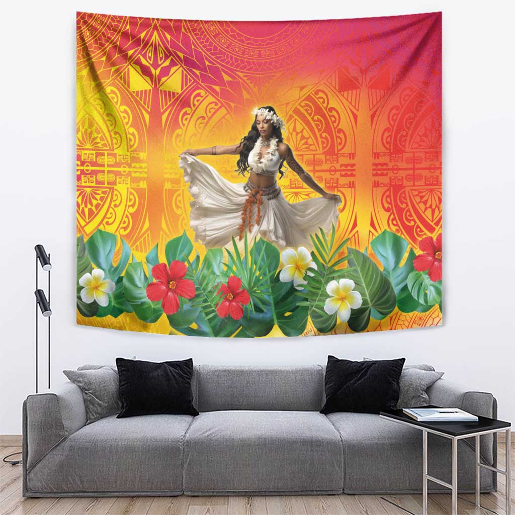 Woman Polynesian Tattoos Tapestry Tropical Flower - Vibrant Hot Color LT03 Vibrant Gradient - Polynesian Pride