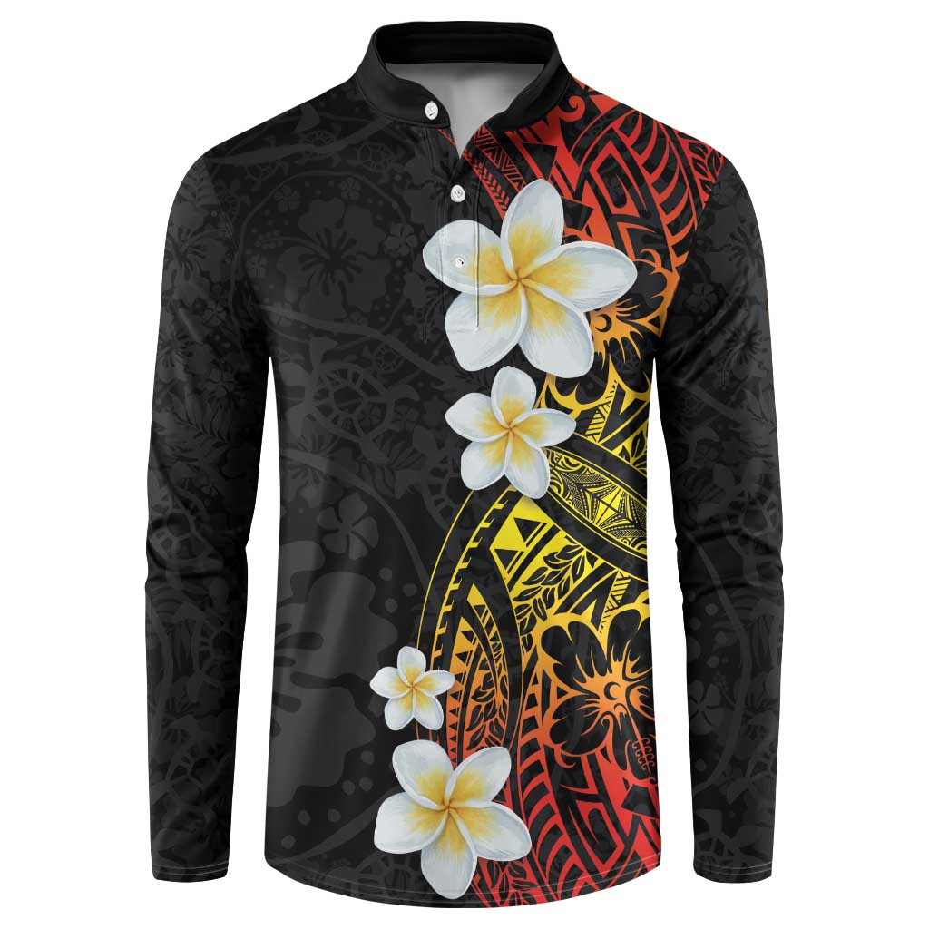Plumeria Button Sweatshirt Polynesian Tribal Frangipani Sunset