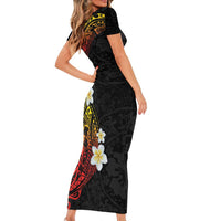 Plumeria Family Matching Short Sleeve Bodycon Dress and Hawaiian Shirt Polynesian Tribal Frangipani Sunset