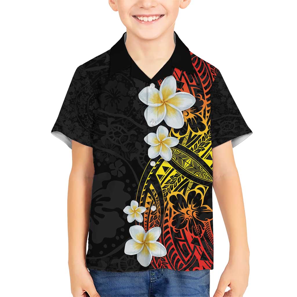 Plumeria Kid Hawaiian Shirt Polynesian Tribal Frangipani Sunset LT03 Kid Black - Polynesian Pride