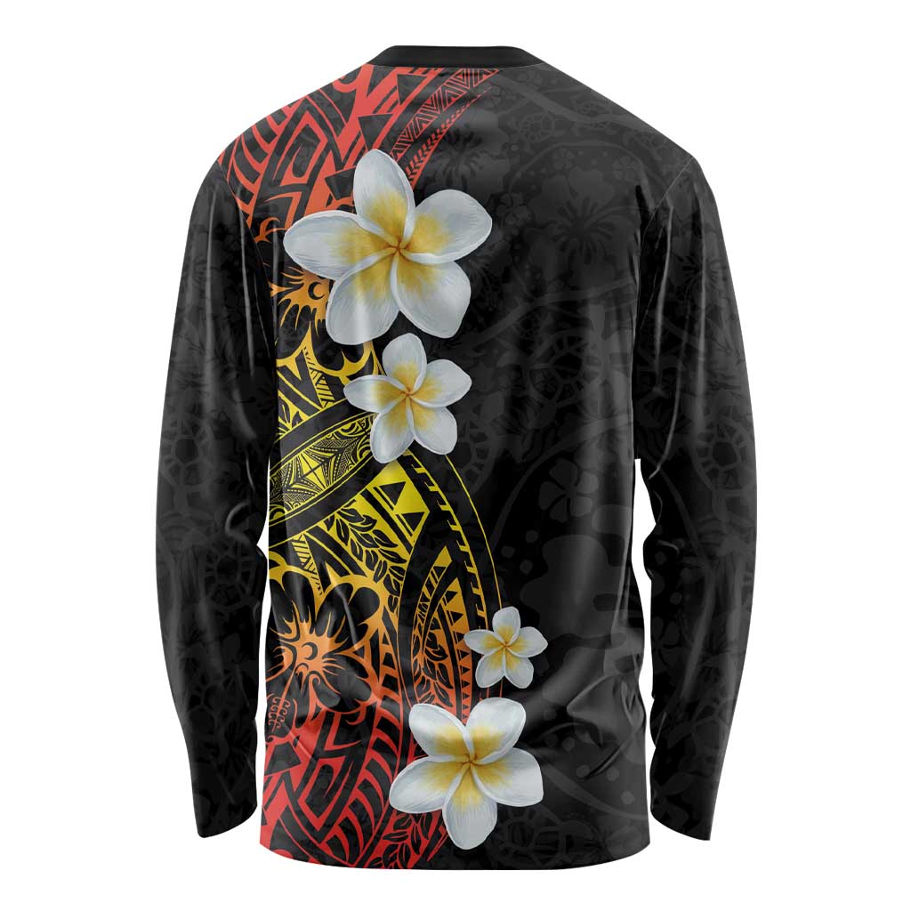 Plumeria Long Sleeve Shirt Polynesian Tribal Frangipani Sunset