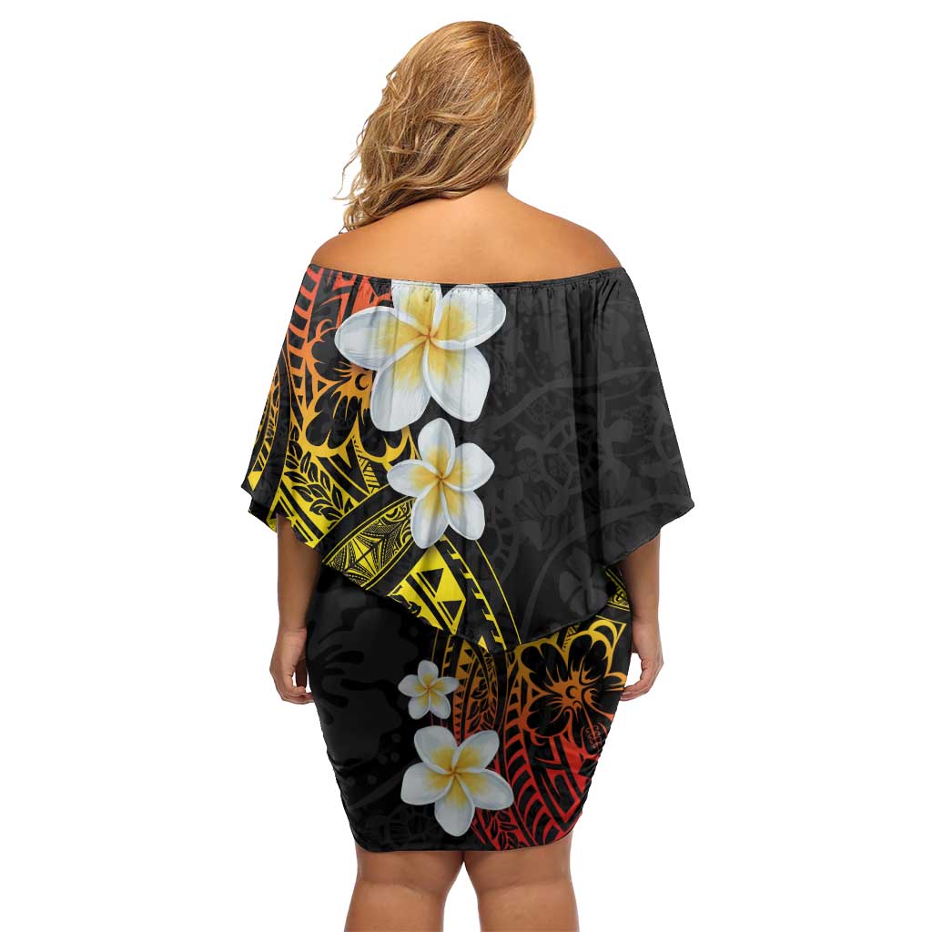 Plumeria Off Shoulder Short Dress Polynesian Tribal Frangipani Sunset LT03 - Polynesian Pride