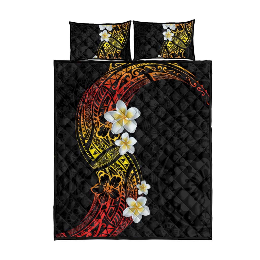 Plumeria Quilt Bed Set Polynesian Tribal Frangipani Sunset