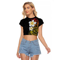 Plumeria Raglan Cropped T Shirt Polynesian Tribal Frangipani Sunset LT03 Female Black - Polynesian Pride