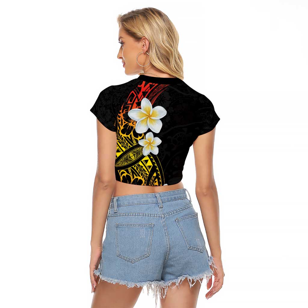 Plumeria Raglan Cropped T Shirt Polynesian Tribal Frangipani Sunset LT03 - Polynesian Pride