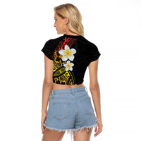 Plumeria Raglan Cropped T Shirt Polynesian Tribal Frangipani Sunset LT03 - Polynesian Pride