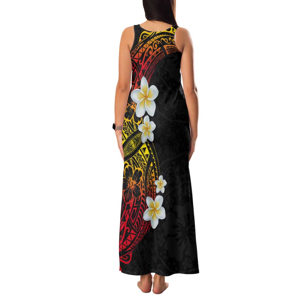 Plumeria Tank Maxi Dress Polynesian Tribal Frangipani Sunset