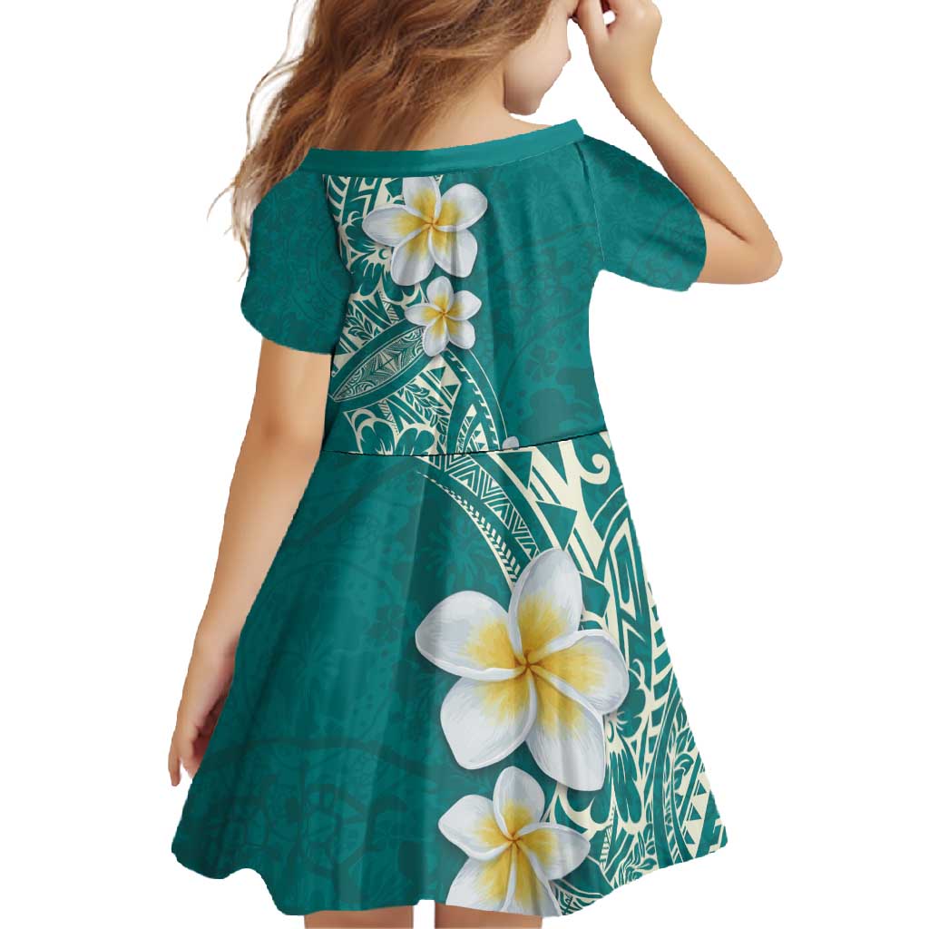 Plumeria Family Matching Long Sleeve Bodycon Dress and Hawaiian Shirt Polynesian Tribal Frangipani Teal