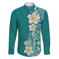 Plumeria Family Matching Long Sleeve Bodycon Dress and Hawaiian Shirt Polynesian Tribal Frangipani Teal