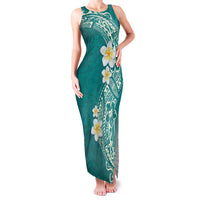 Plumeria Family Matching Tank Maxi Dress and Hawaiian Shirt Polynesian Tribal Frangipani Teal