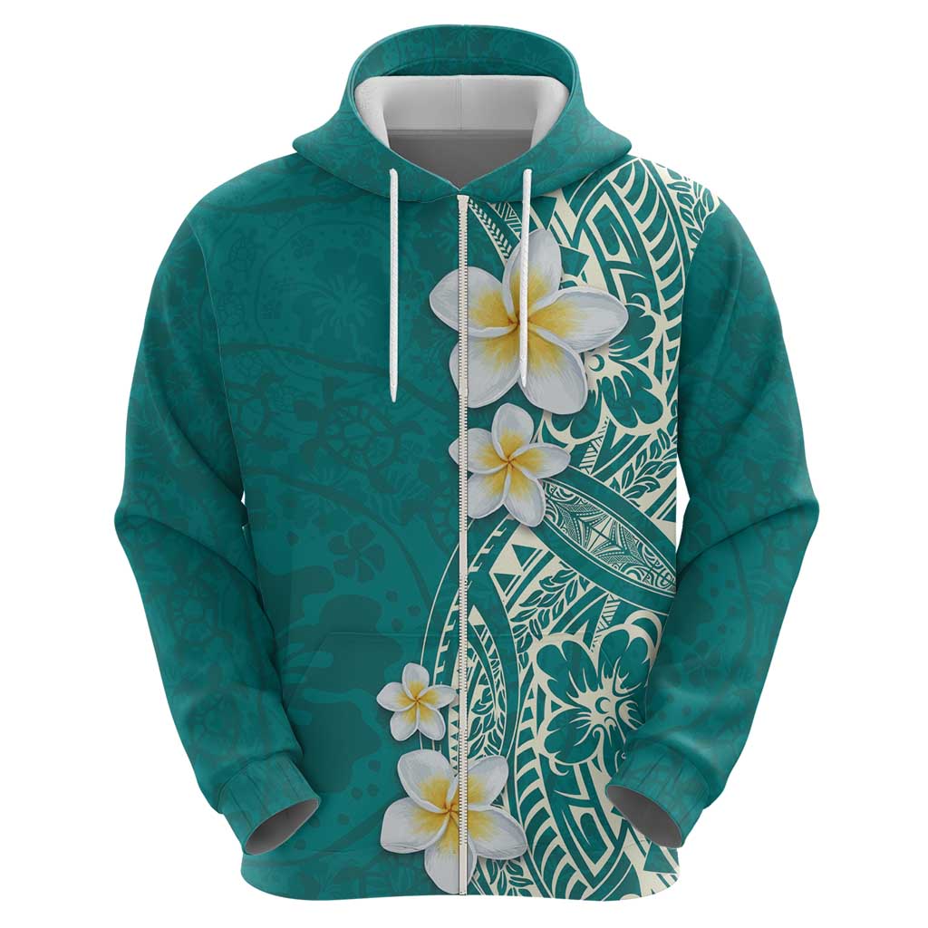 Plumeria Hoodie Polynesian Tribal Frangipani Teal