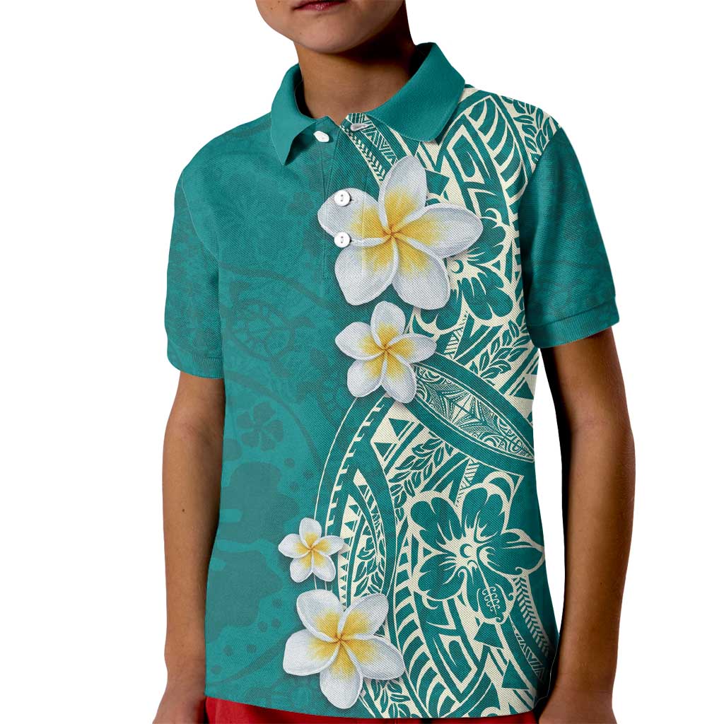 Plumeria Kid Polo Shirt Polynesian Tribal Frangipani Teal LT03 Kid Teal - Polynesian Pride