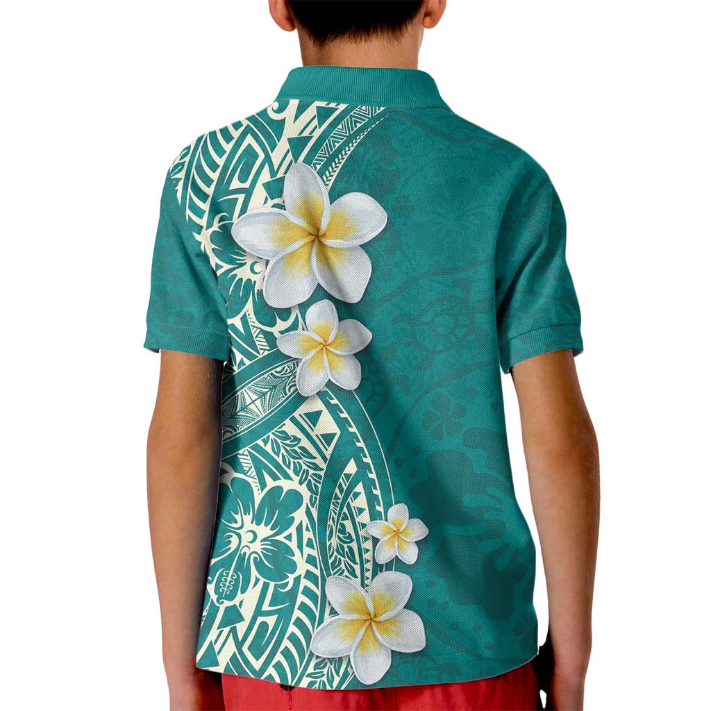 Plumeria Kid Polo Shirt Polynesian Tribal Frangipani Teal LT03 - Polynesian Pride