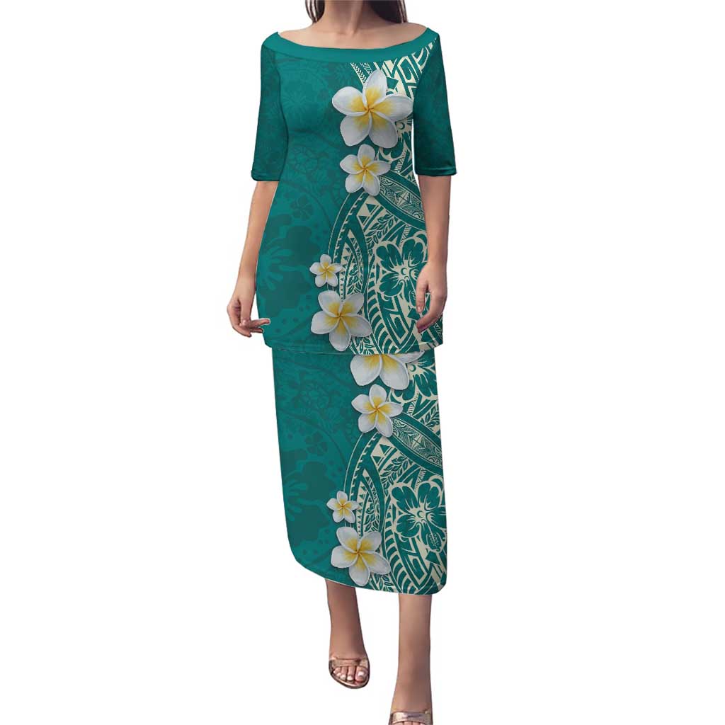 Plumeria Puletasi Polynesian Tribal Frangipani Teal