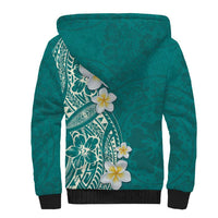 Plumeria Sherpa Hoodie Polynesian Tribal Frangipani Teal