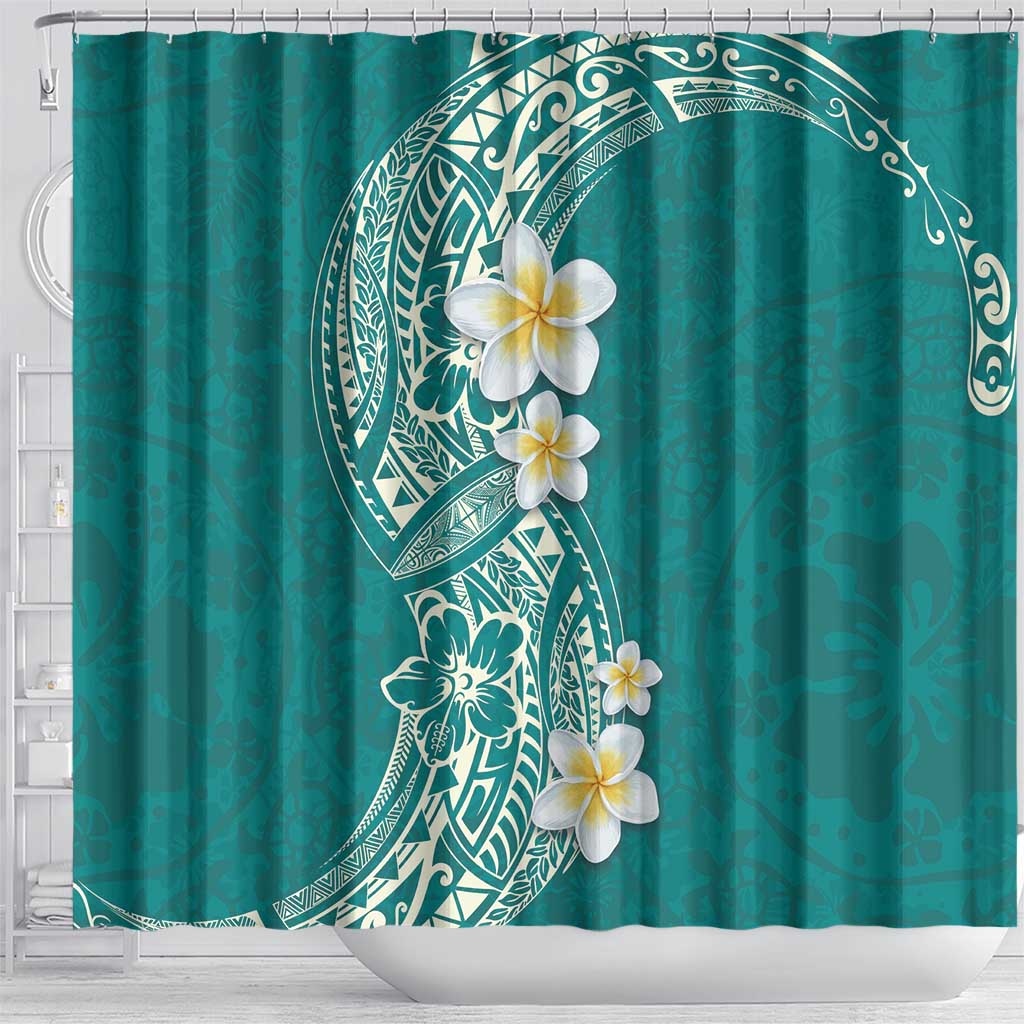 Plumeria Shower Curtain Polynesian Tribal Frangipani Teal