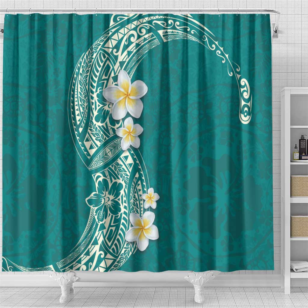 Plumeria Shower Curtain Polynesian Tribal Frangipani Teal