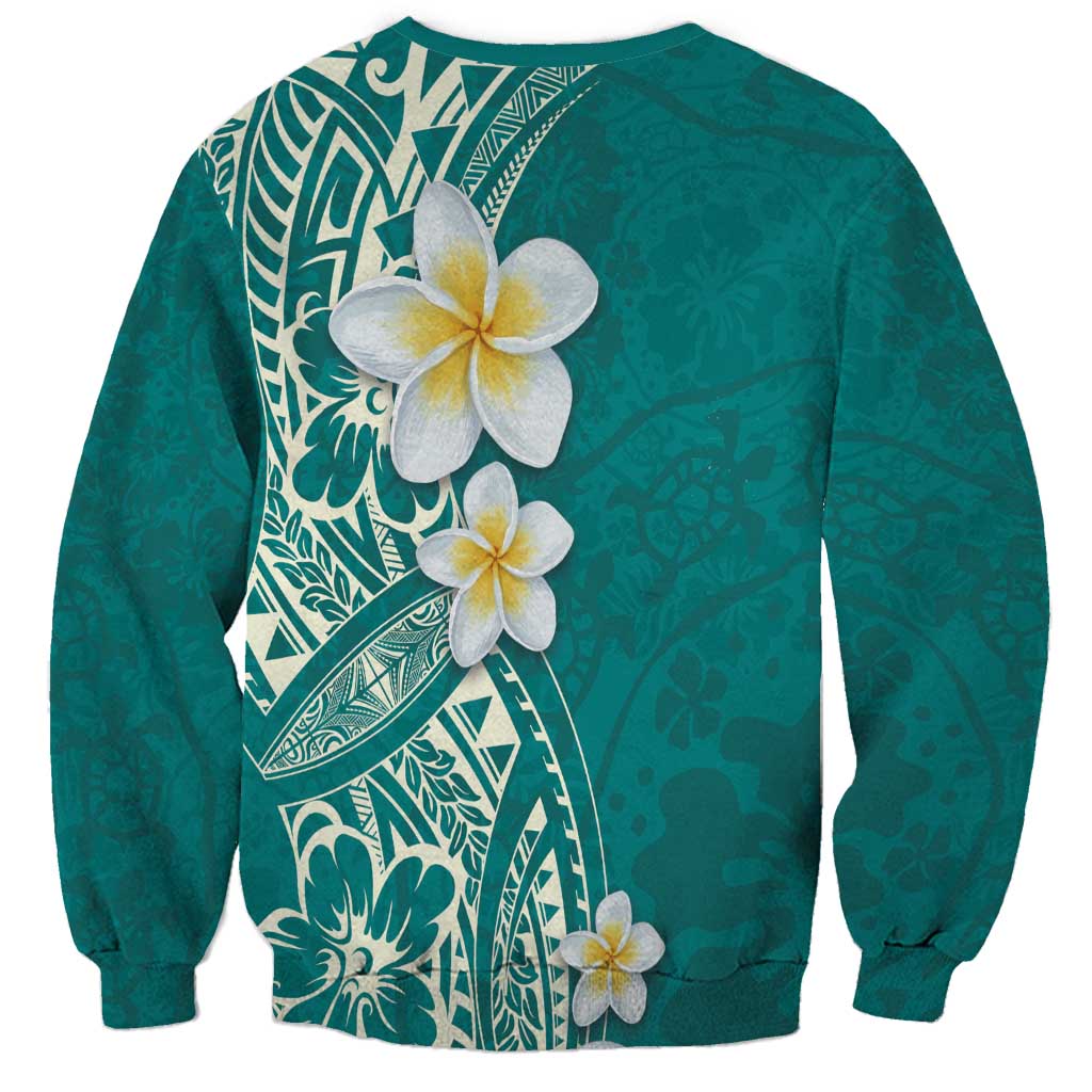 Plumeria Sweatshirt Polynesian Tribal Frangipani Teal