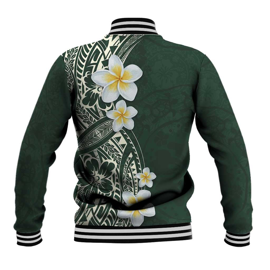 Plumeria Baseball Jacket Polynesian Tribal Frangipani Green