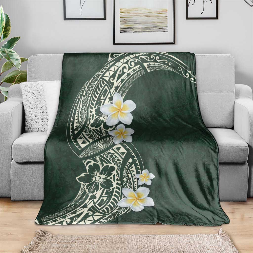 Plumeria Blanket Polynesian Tribal Frangipani Green