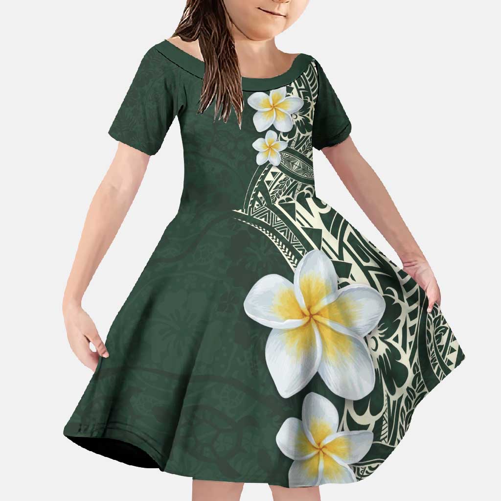 Plumeria Family Matching Long Sleeve Bodycon Dress and Hawaiian Shirt Polynesian Tribal Frangipani Green