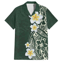 Plumeria Family Matching Long Sleeve Bodycon Dress and Hawaiian Shirt Polynesian Tribal Frangipani Green