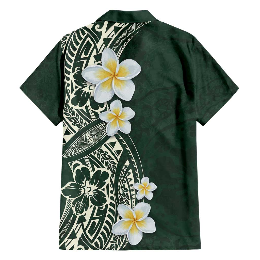 Plumeria Family Matching Long Sleeve Bodycon Dress and Hawaiian Shirt Polynesian Tribal Frangipani Green