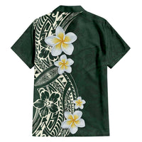 Plumeria Family Matching Long Sleeve Bodycon Dress and Hawaiian Shirt Polynesian Tribal Frangipani Green